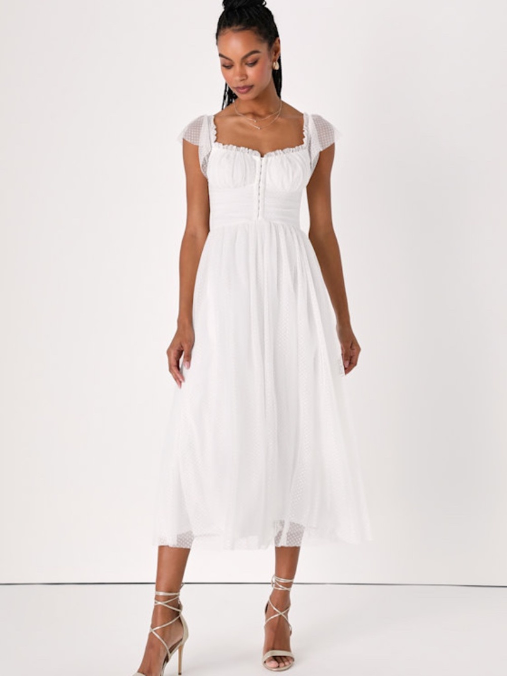 Lulus Regal Radiance White Tulle Bustier Midi Dress - Size XL